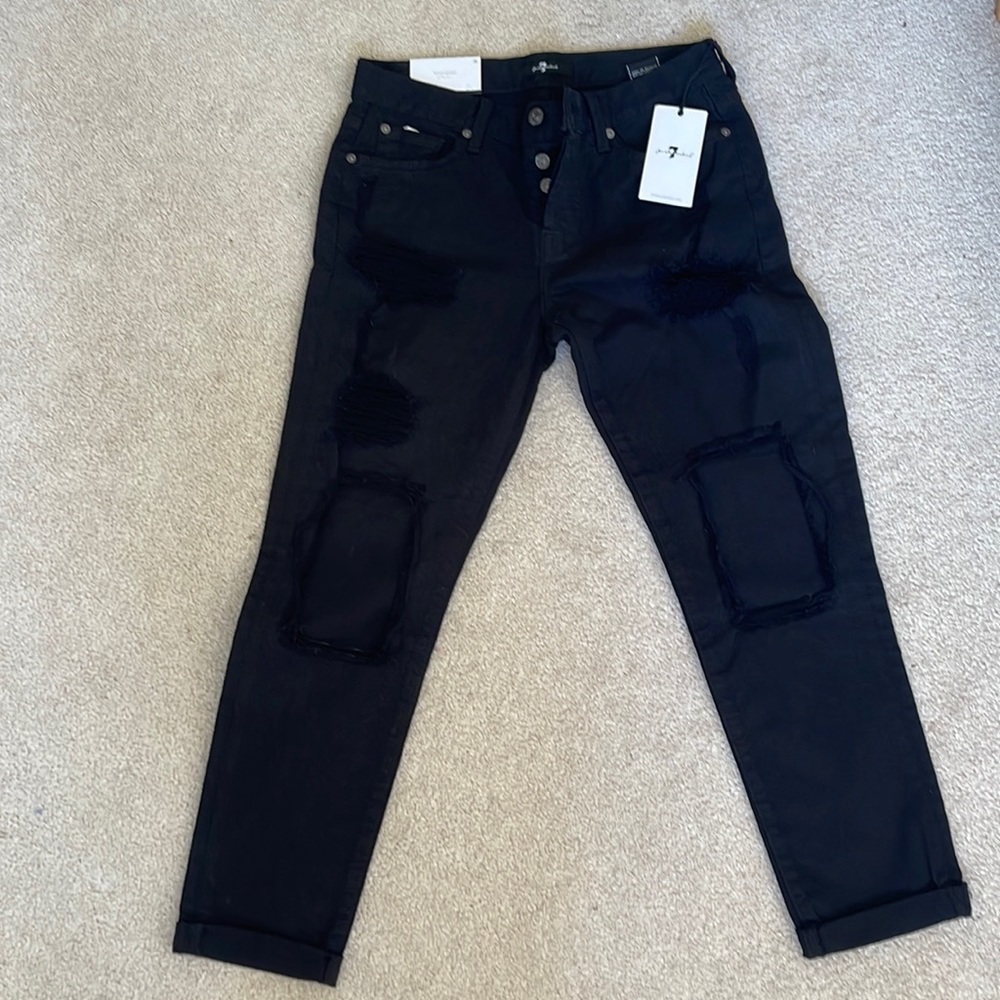 NWT 7 for all mankind Black distressed jeans